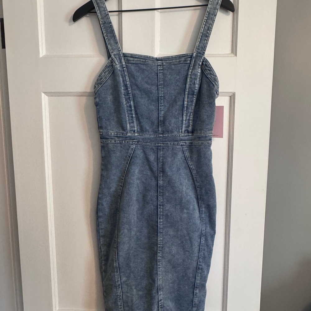Hello Molly Washed Blue Denim Midi Dress